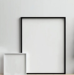 Empty vertical frame mockup in modern minimalist interior on white wall background. Template for artwork