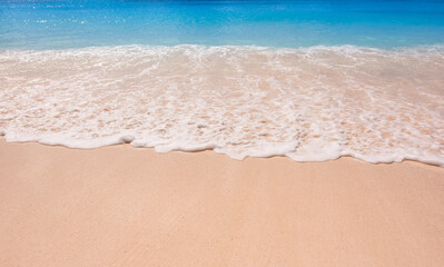 Fototapeta na wymiar Nature landscape view of beautiful tropical beach and sea in sunny day. Beach sea space area 