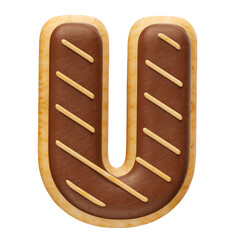 Realistic letter U chocolate donuts in 3d render