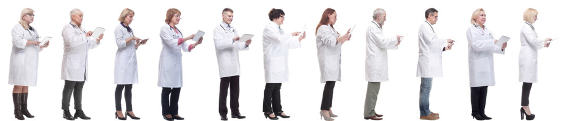 group of doctors with clipboard isolated on white