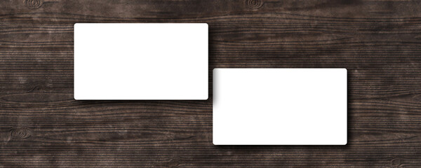 White blank business card mockup  on old wood texture background