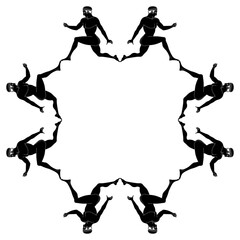 Geometrical frame with running naked ancient Greek men. Antique athlete. Black and white silhouette.