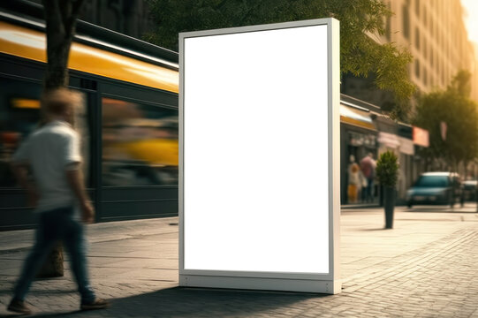 mockup. Billboard in the city at the bus stop. AI generative.