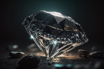 Precious Solitaire: Diamond Shining in Darkness. Ai generative