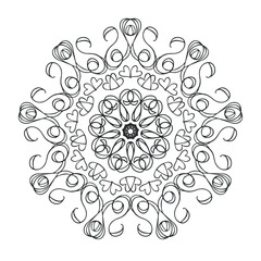 Easy Mandala with spirals and curlicues. Mandala flower coloring on white background.