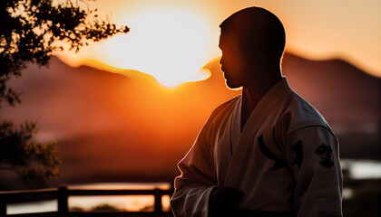 Fototapeta premium A close-up photo of a person performing martial arts moves. Generative AI
