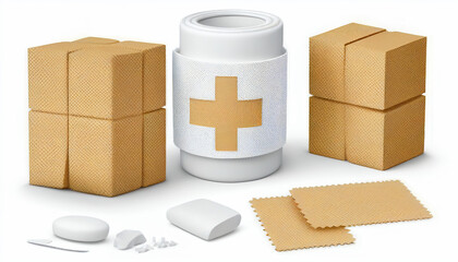 Obraz premium Bandage plaster aid band medical adhesive set isolated on white background, Generative AI