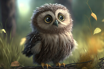 Obraz premium The Nice Cute Little Owl. Generative AI.
