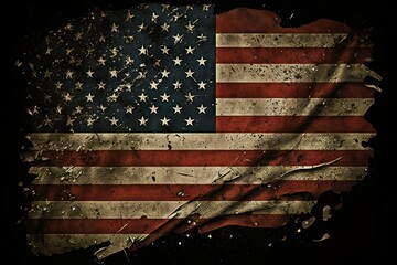 Old tattered american flag. Grunge background. AI generated
