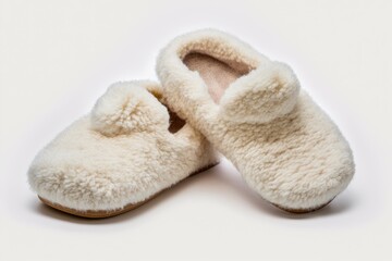 Fototapeta na wymiar Warm wool slippers, selective focus. AI generated