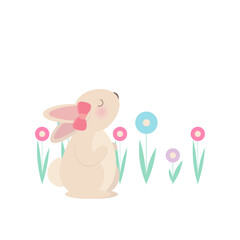 Easter bunny on the lawn. Vector illustration.