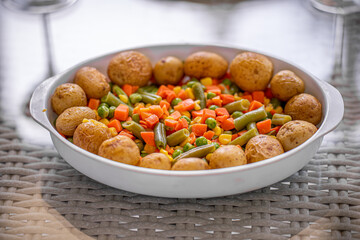Boiled mini Potato With Vegetables dish