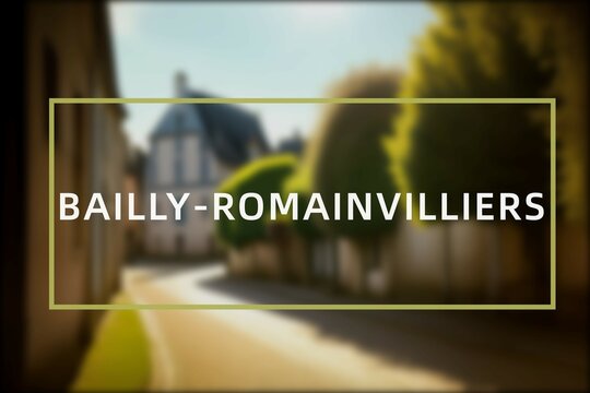 Bailly-Romainvilliers: Der Ortsname der niederländischen Stadt Bailly-Romainvilliers im Department Île-de-France vor einem Foto