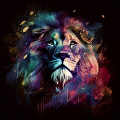 colorful portrait of a lion