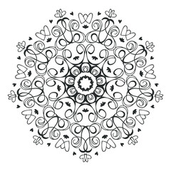 Easy Mandala with spirals and curlicues. Mandala flower coloring on white background.