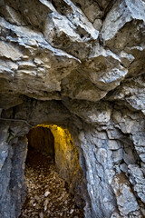 Austro-Hungarian tunnel of the Great War in Nosellari. Folgaria, Alpe Cimbra, Trentino.