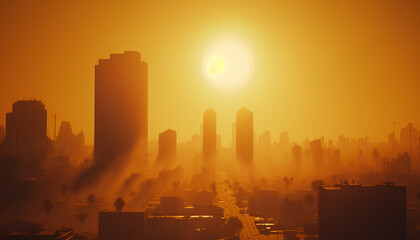 Heatwave over a city bright sun global warming urban heat 