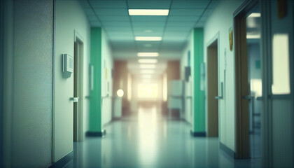 De-focused hospital and clinic interior background, blurred background, Generative AI