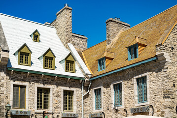 Old coloured buildings in Quebec City, Canada
