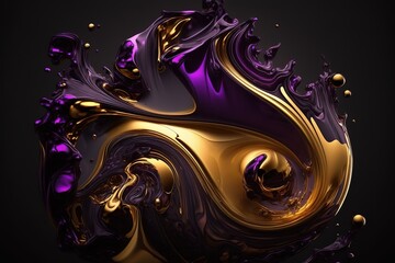 violet with gold liquid background, generative AI.
