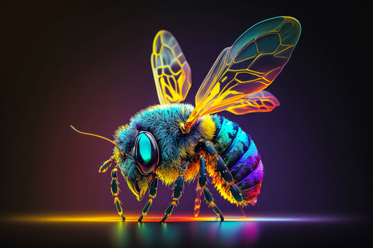 Joli abeille sous éclairage fluorescent - Générative IA