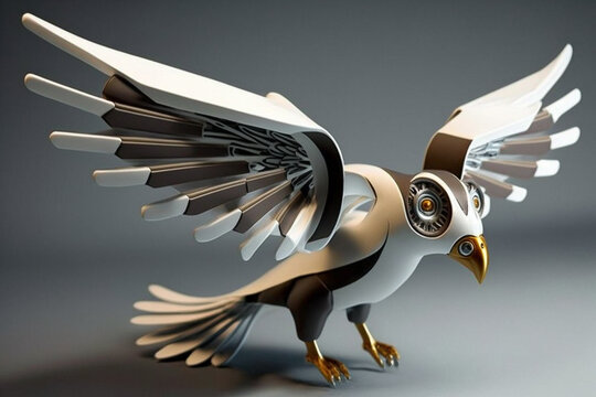 Oiseau mécanique en métal, robot oiseau - Générative IA