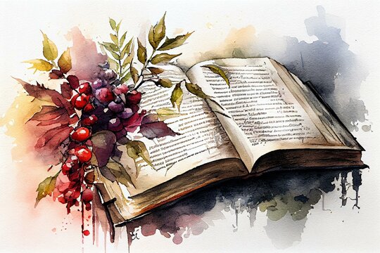 Religious Scriptures, watercolor style. Generative AI