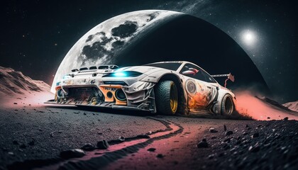 Fototapeta na wymiar Concept Car standing on a fictional planet, generative AI