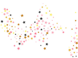 Elegant black pink gold stars magic scatter illustration. Many starburst spangles Christmas decoration particles. Wedding stars magic texture. Sparkle symbols congratulations decor.