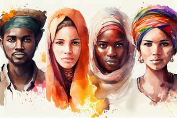 Cultural Diversity, watercolor style. Generative AI
