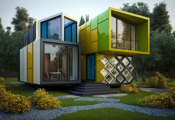 Tiny house, lovely tiny home living concept. Modern architecture, urban, green and environmental.