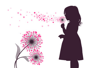 Girl with dandelions. Vector illustration