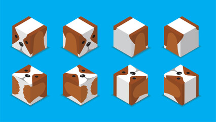 Fototapeta premium Animal Dice 3D Character Animal Cavalier King Charles Spaniel Dog Cartoon Vector