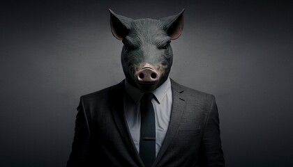 Obraz premium Beastly Ambition: Businessman in a Suit with Pig Head