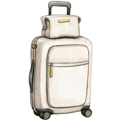 Watercolor hand drawn trolley suitcase