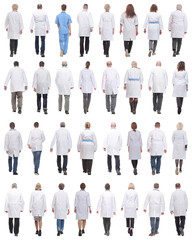 group of doctors in motion isolated on white