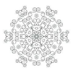 Easy Mandala with spirals and curlicues. Mandala flower coloring on white background.