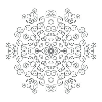 Easy Mandala with spirals and curlicues. Mandala flower coloring on white background.
