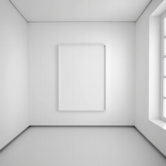 Empty White Room with White Wall, Frame, and Gallery Exhibition Design: A Blank Art Palette for your Pictures. Generative AI