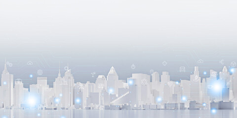 smart city technology communication futuristic network information online panorama iot urban cityscape landscape downtown 3d illustration