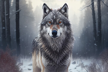 Portrait of dangerous alpha wolf. generative AI
