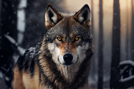 Portrait of dangerous alpha wolf. generative AI
