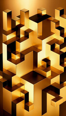 Abstract golden and black cubes. Luxury isometric background. Cubic texture. Generative AI