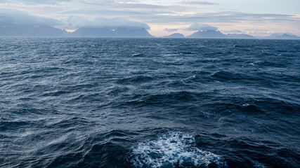 Sea view in a windy day at Lofoten island