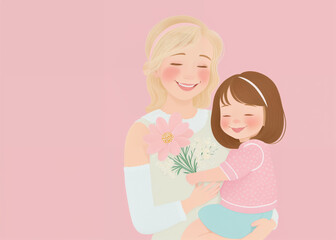 Smiling blonde mother hugs her cute little daughter. Happy mother's day. Generative AI
