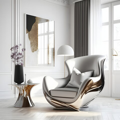 Modern living room interior with silver Designer armchair and decoration room Generative AI
