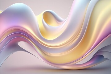 Fototapeta premium 3d render abstract background holographic curved wave in motion. pastel color gradient design element for banner background, wallpaper. Generative AI.