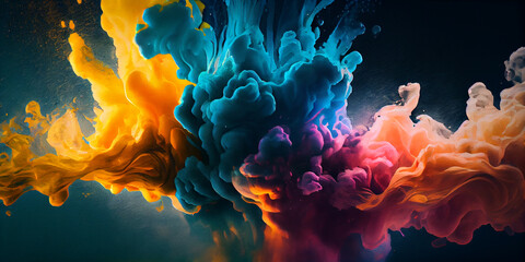 Colorful ink splashes in water. Abstract background. ,Generative AI