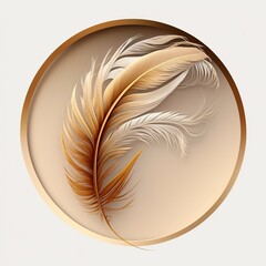 A thin circle Logo with one single elegant feather inside. Generative AI.