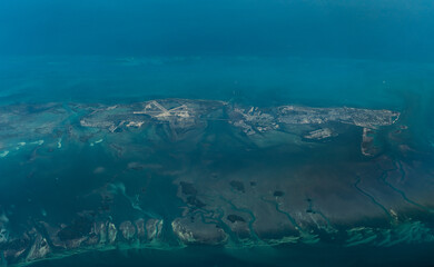 aerial landscape view of Great White Heron National Wildlife Refuge with Key West and Boca Chica Key  located between Atlantic Ocean an Gulf of Mexico